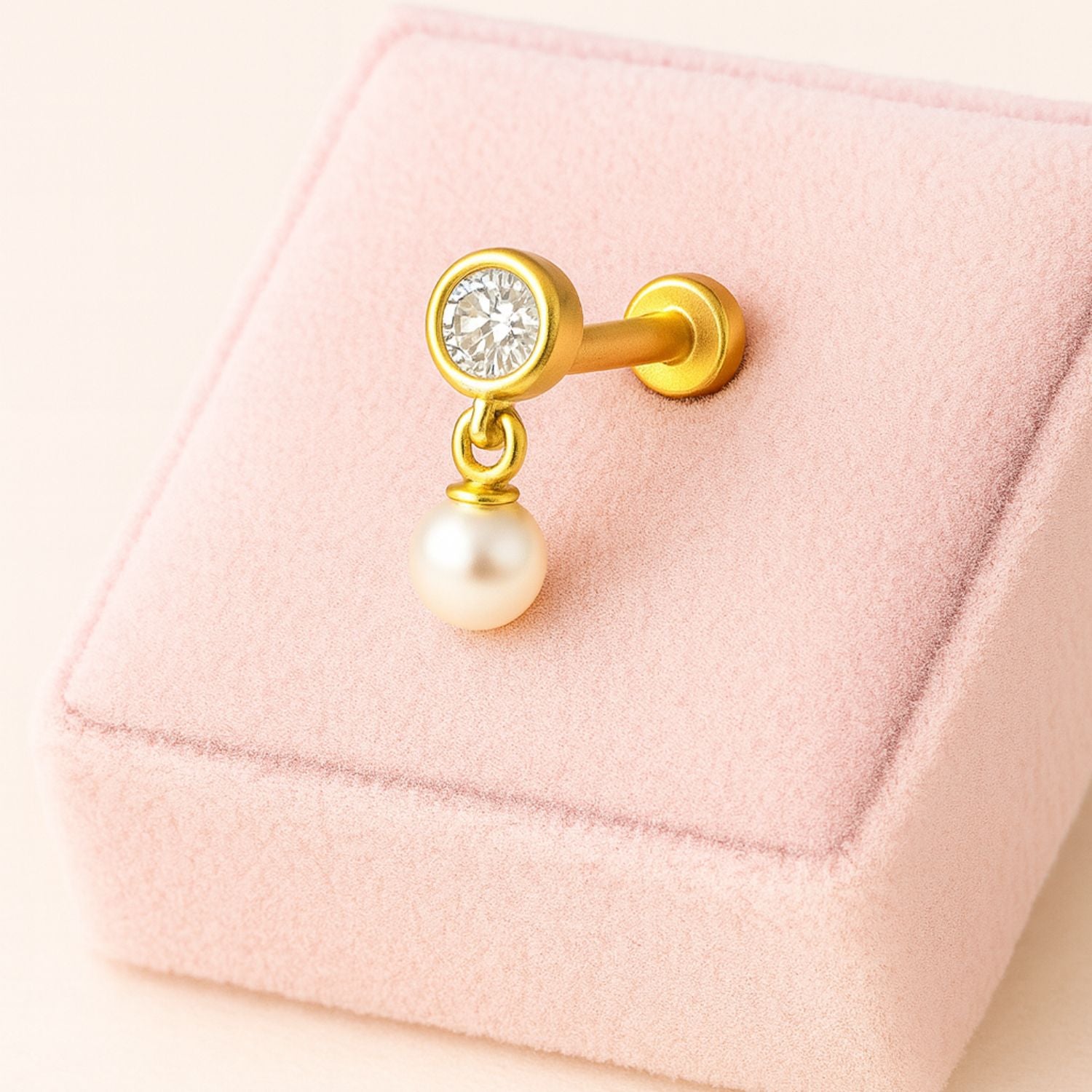 925 Sterling Silver Gold Plated Pearl Drop Nose Pin
