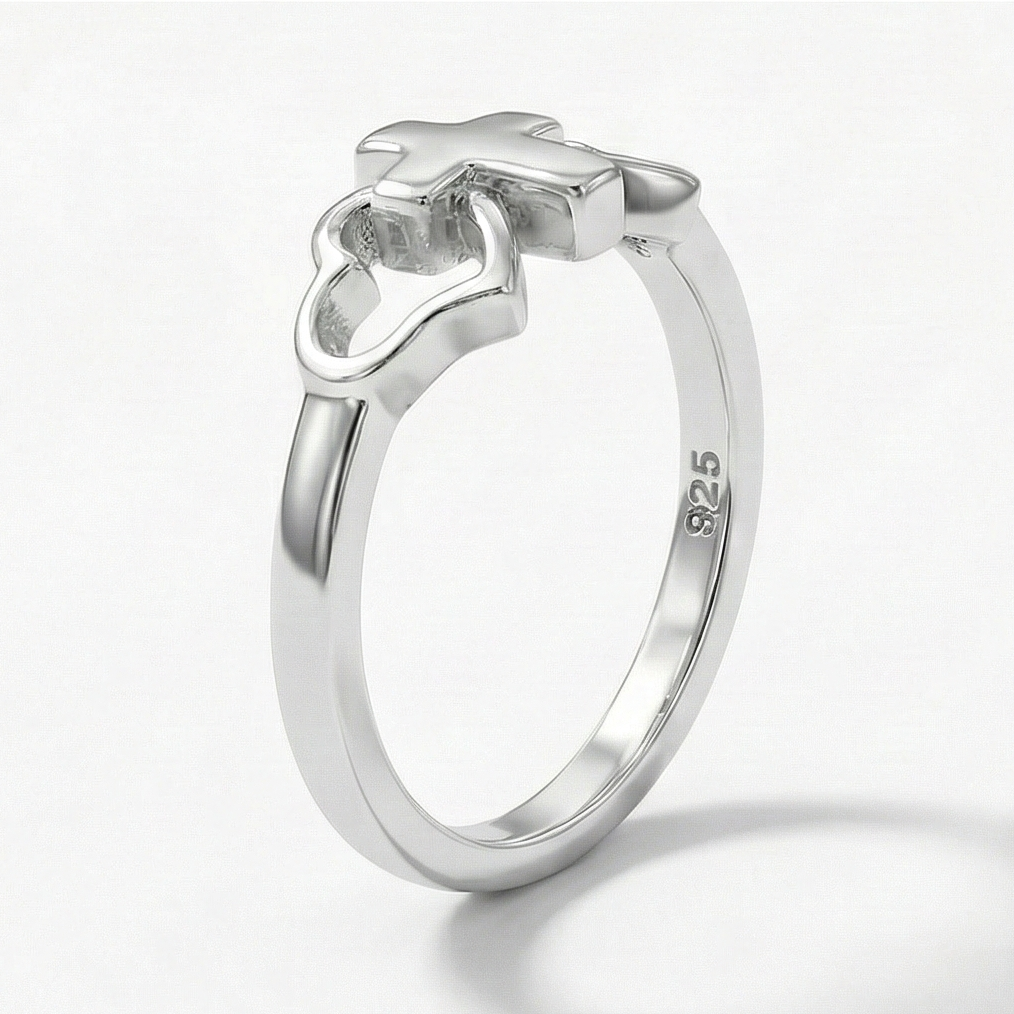 The Faithful Heart : Silver Cross & Heart Ring