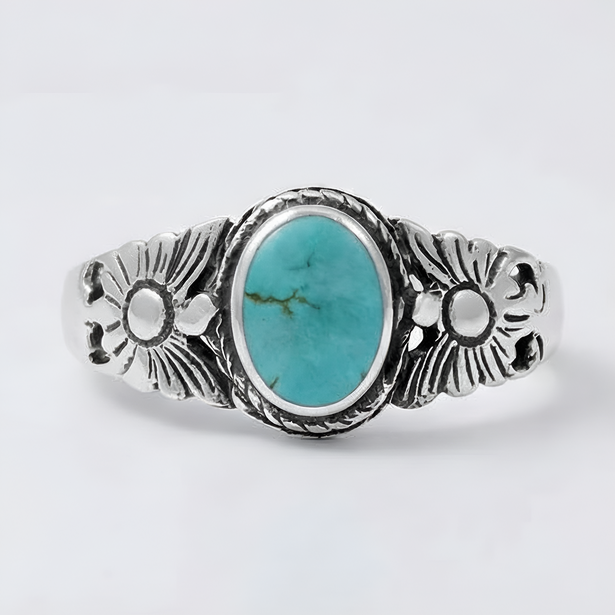 The Western Wildflower: Turquoise Carved Floral Ring
