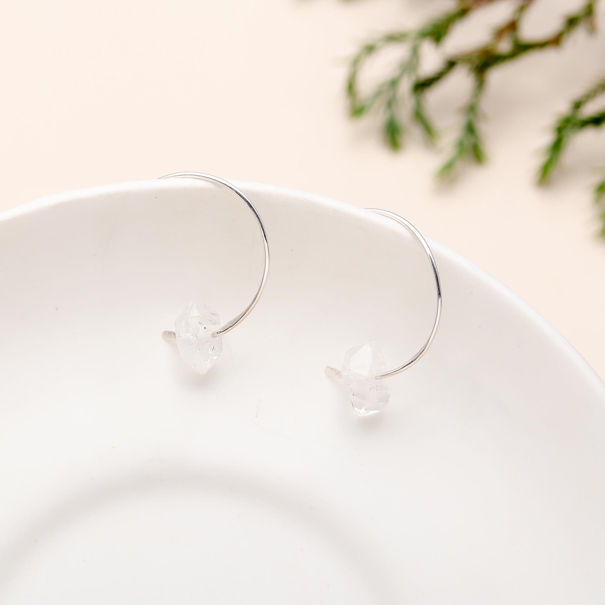 The Crystalline Arc: Herkimer Diamond & Silver Open Hoops