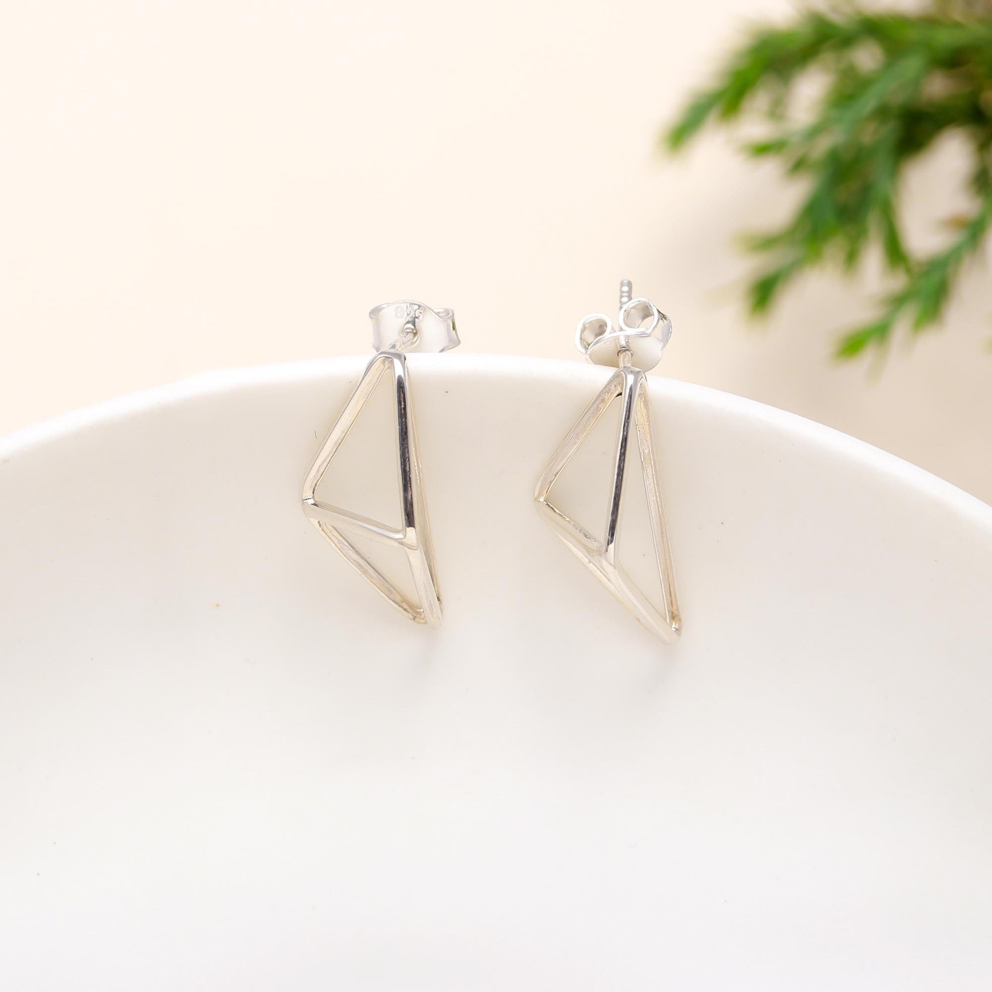 The Silver Apex: Geometric Prism Stud Earrings