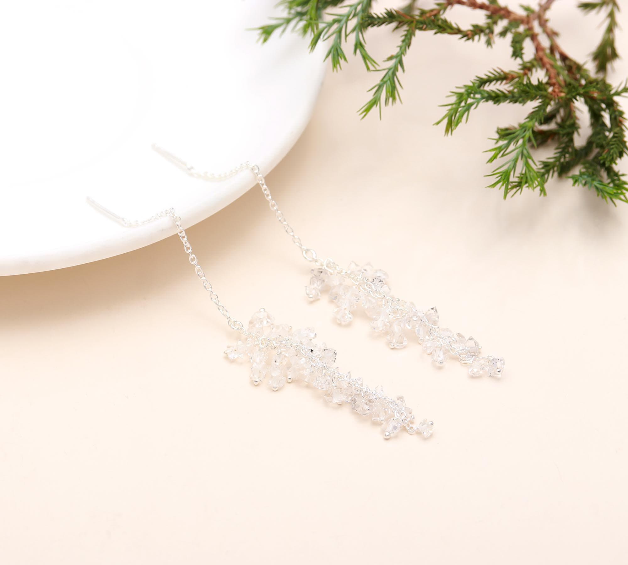 The Glacial Cascade: Herkimer Diamond Cluster Threader Earrings