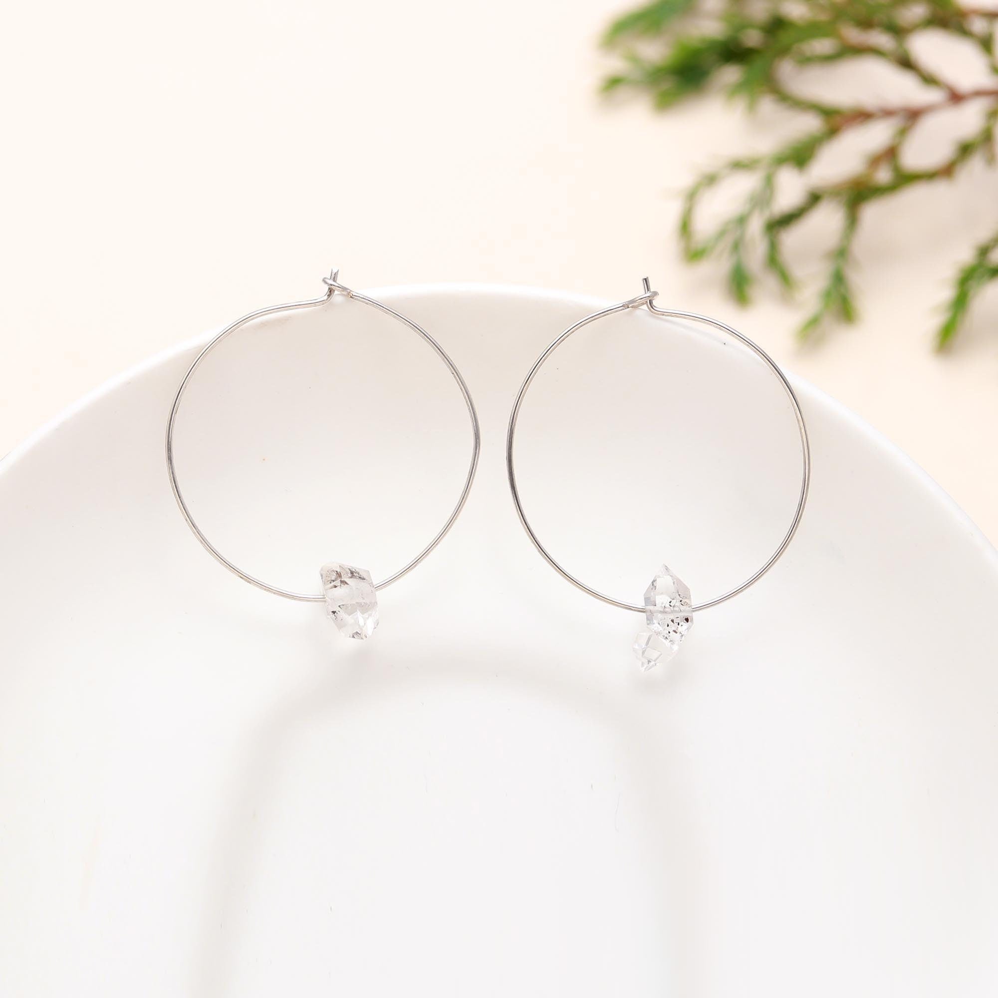 The Crystal Orbit: Herkimer Diamond Silver Hoops