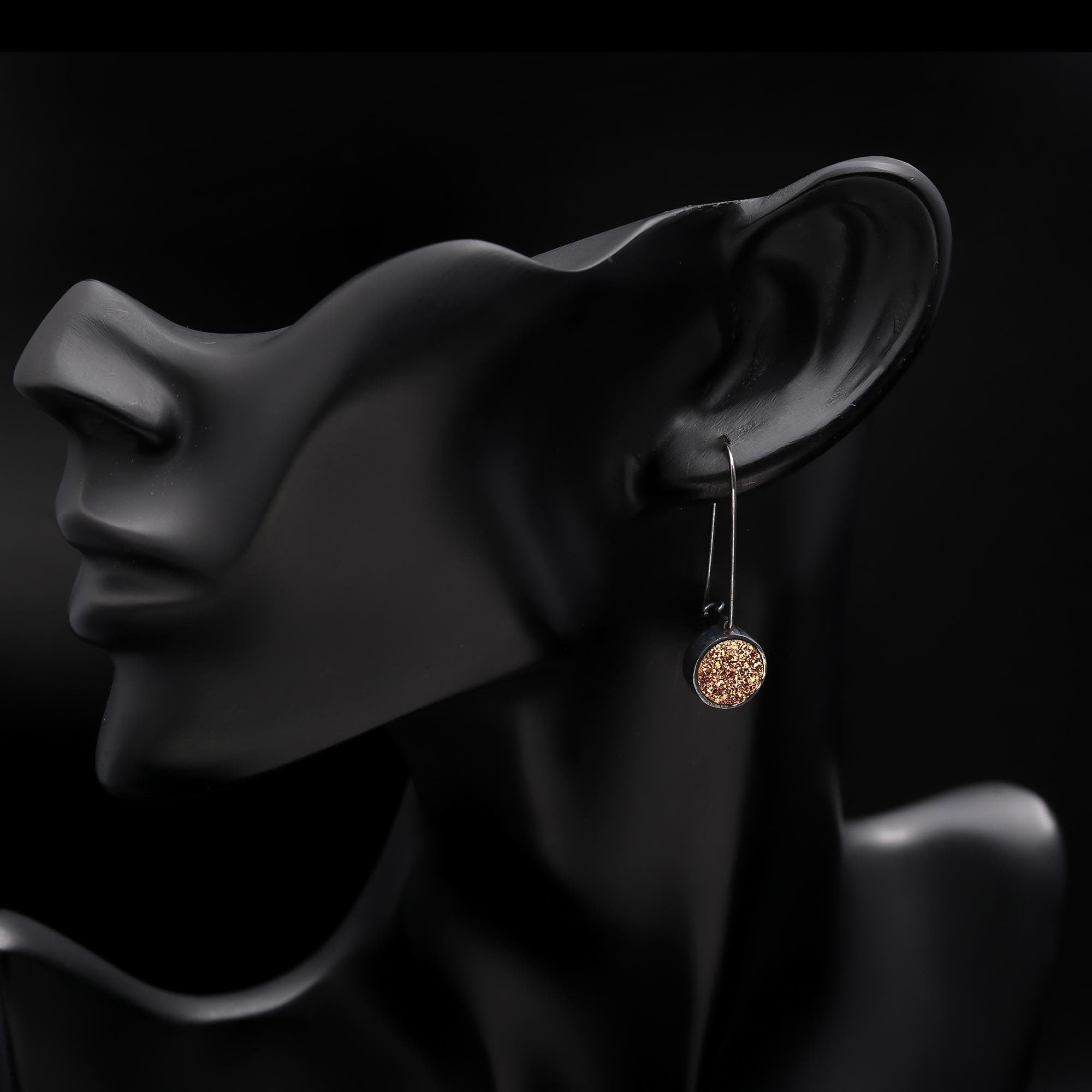 The Gilded Eclipse: Titanium Gold Druzy & Oxidized Silver Earrings