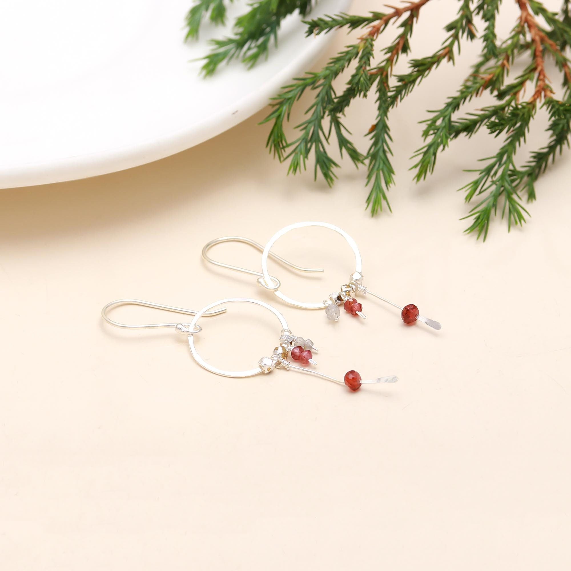 The Delicate Wisp: Garnet & Silver Cluster Earrings