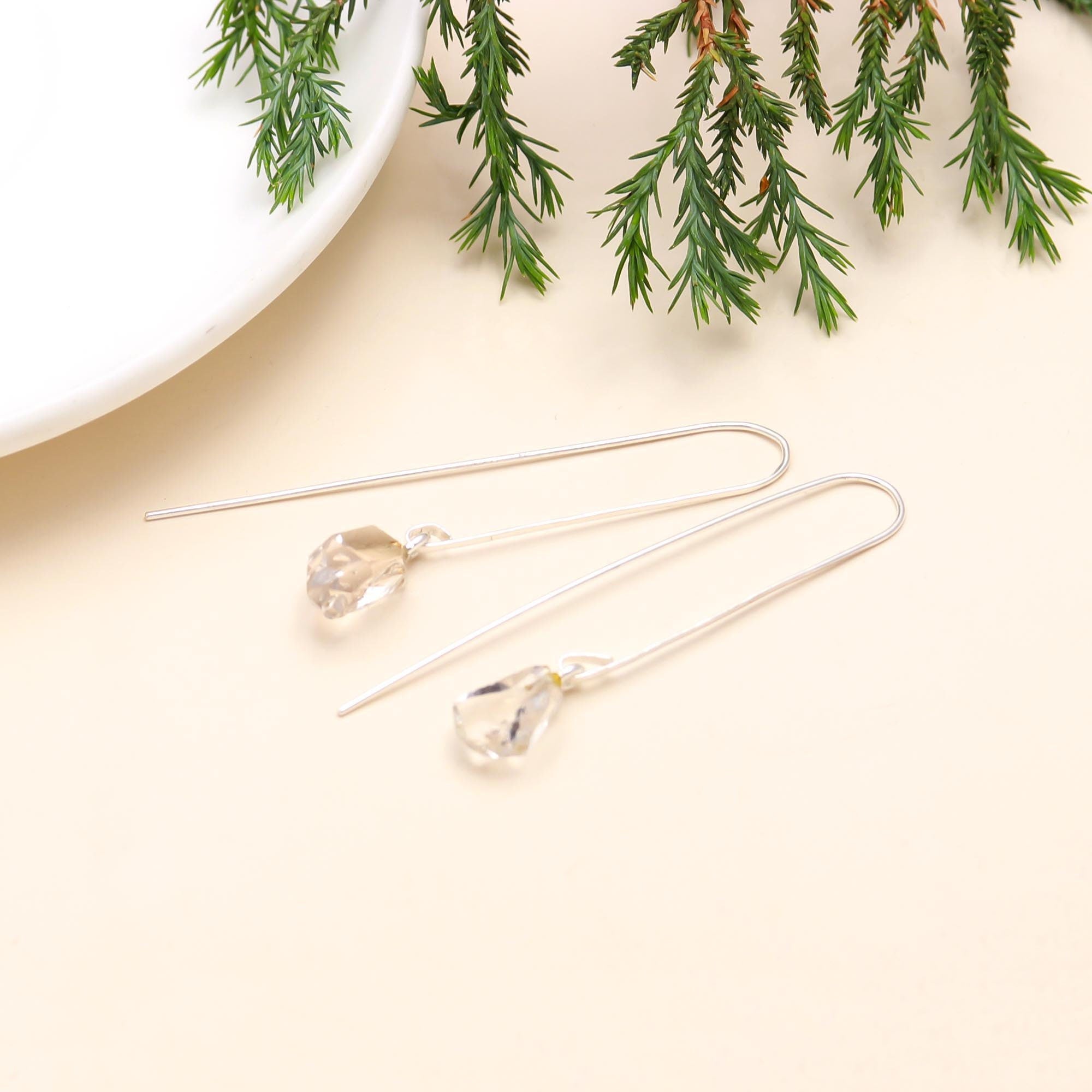 The Arctic Prism: Raw Herkimer Diamond & Silver Arch Earrings