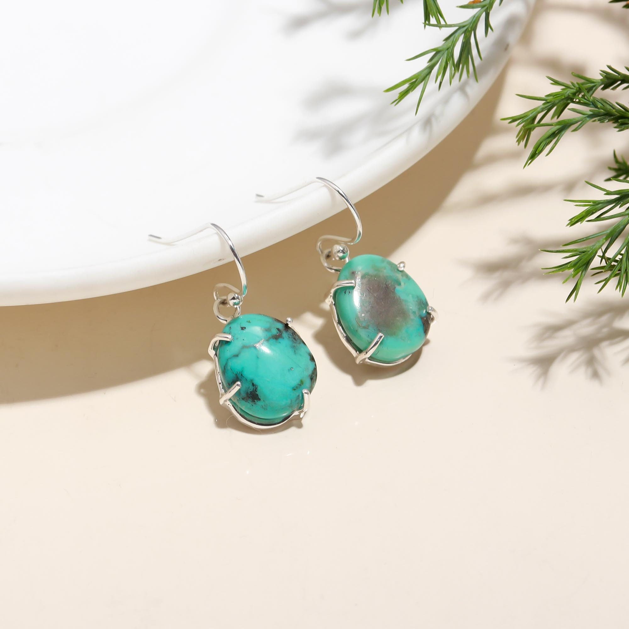 The Earthy Horizon: Organic Turquoise & Silver Drop Earrings